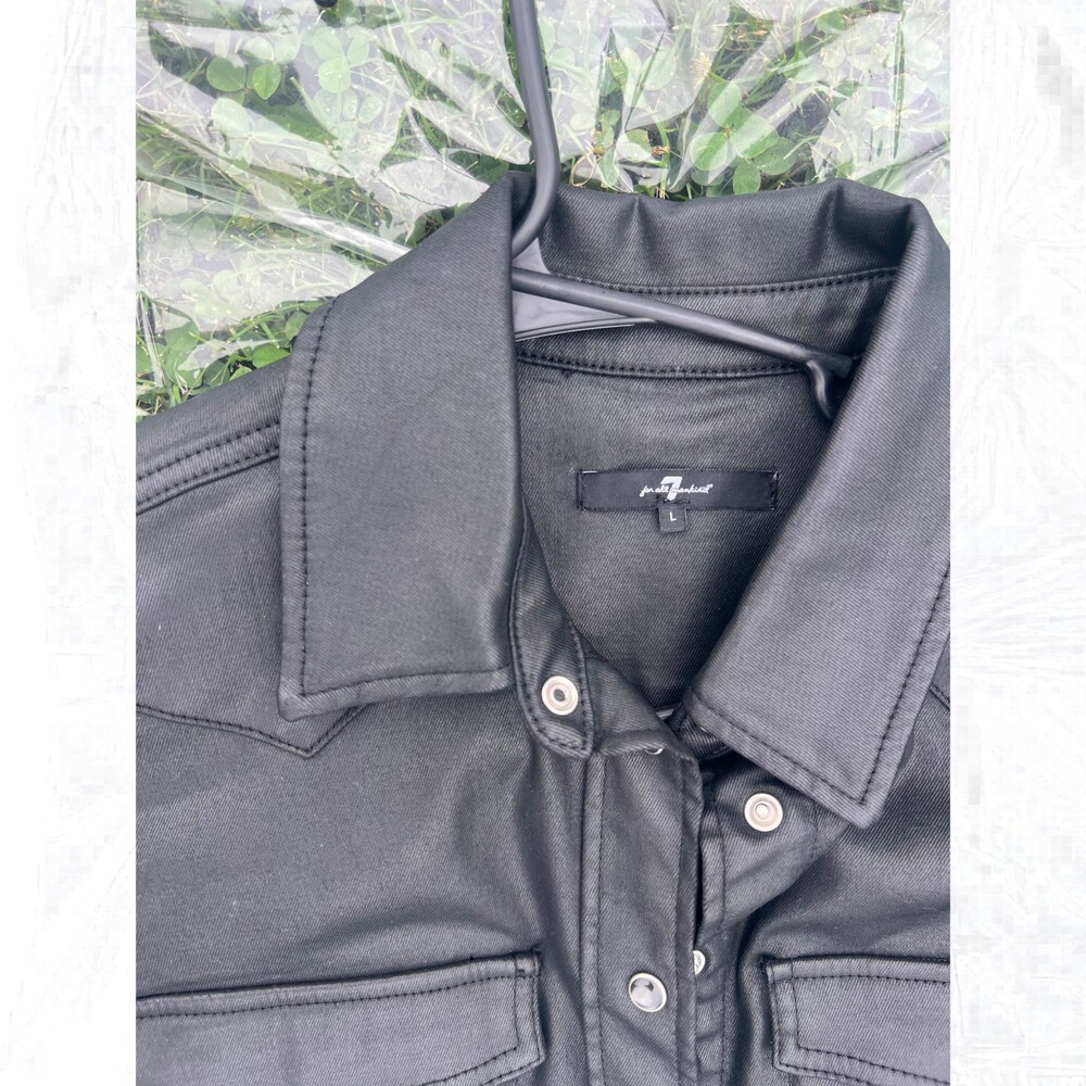 7 For All Mankind Coated Snap-Front Midi Dress Sz L Black Western - Picture 5 of 8